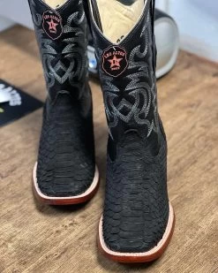 Los Altos Black Suede Finish Python Wide Square Toe Cowboy Boots -Guadalajara Western Wear 8B917A3B CEEE 426C 9F81 B2AF13773031