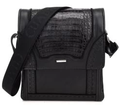 Cuadra Black Caiman Belly Messenger Bag