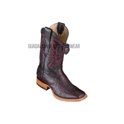 Los Altos Black Cherry Ostrich Belly Wide Square Toe Cowboy Boots