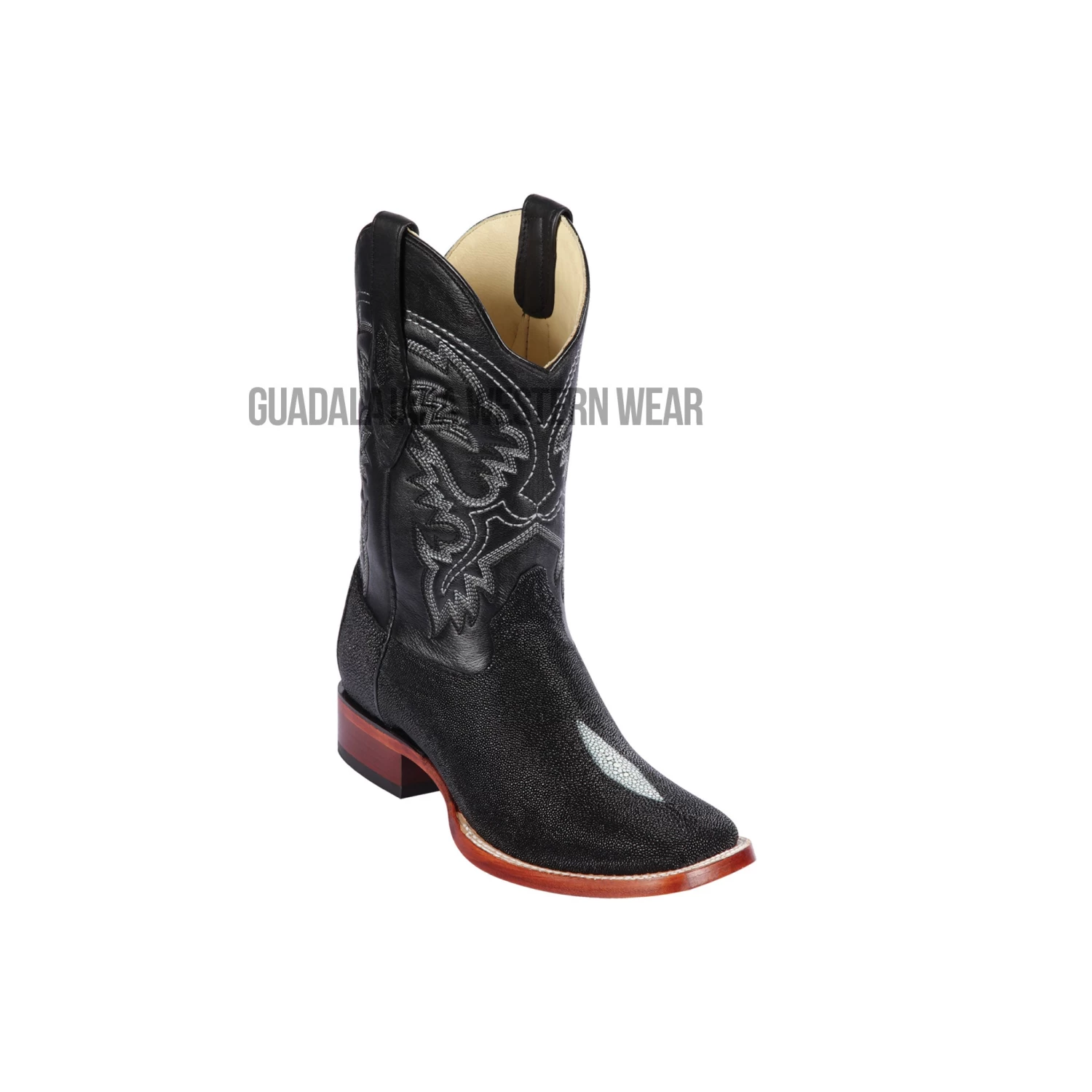 Los Altos Black Stingray Single Stone Wide Square Toe Cowboy Boots 3 Los Altos Black Stingray Single Stone Wide Square Toe Cowboy Boots