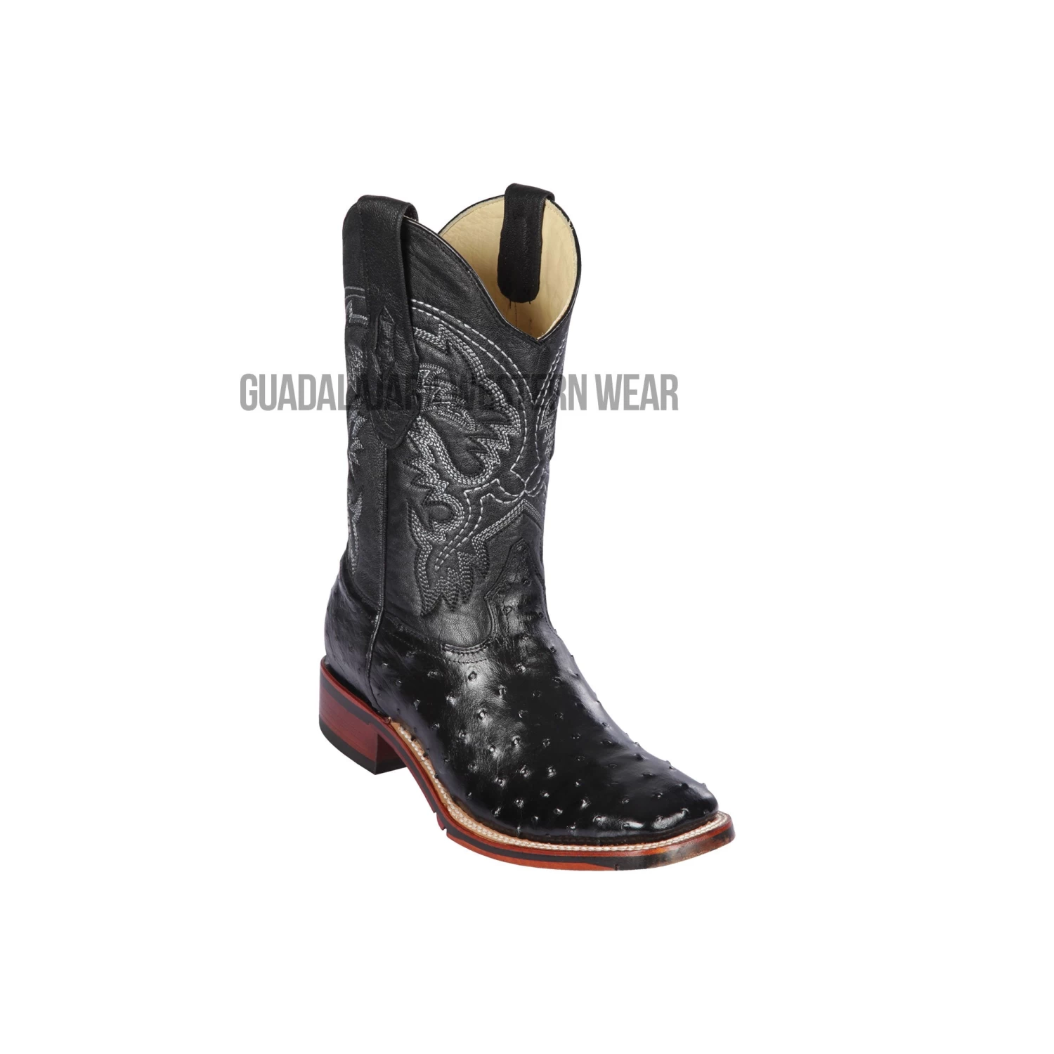 Los Altos Black Ostrich Wide Square Toe Cowboy Boots 3 Los Altos Black Ostrich Wide Square Toe Cowboy Boots