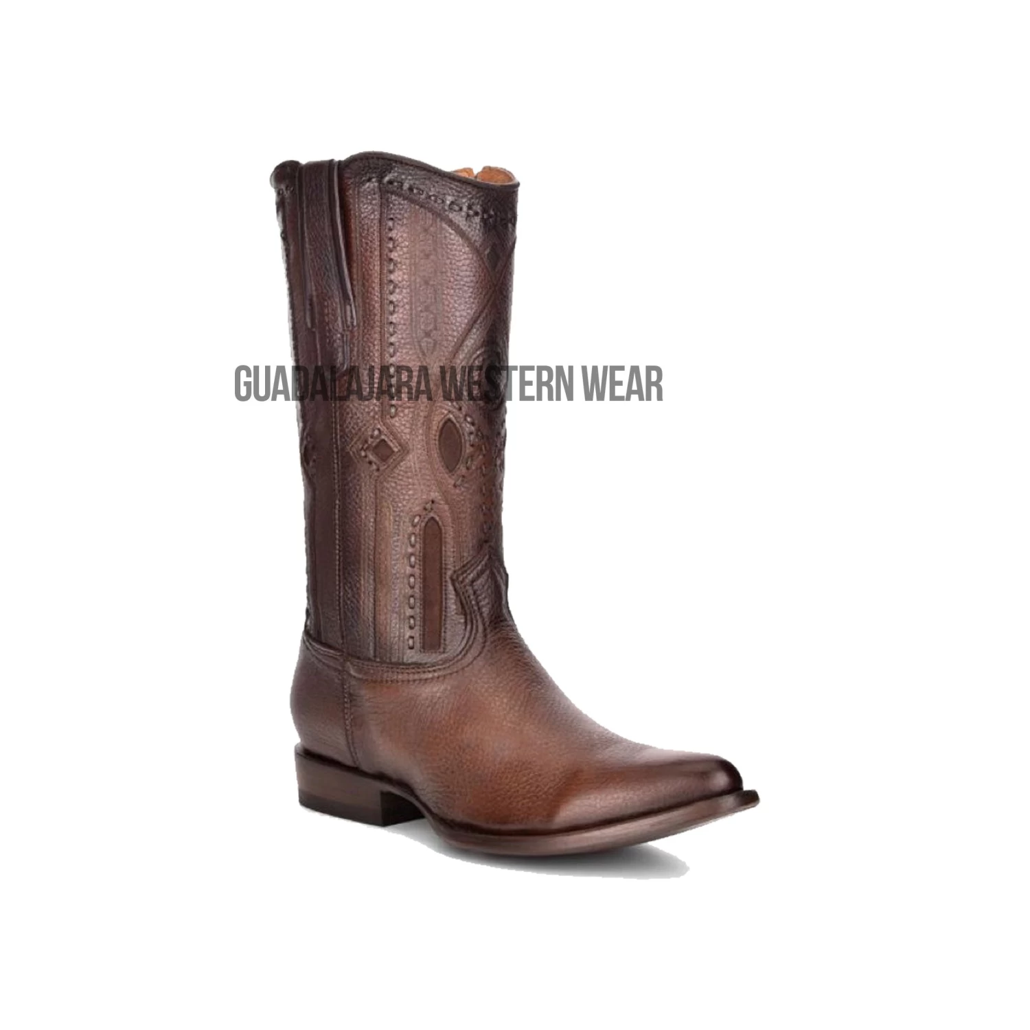 Cuadra Brown Copenage Deer With Side Zipper Semi Oval Toe Cowboy Boots 3 Cuadra Brown Copenage Deer With Side Zipper Semi Oval Toe Cowboy Boots