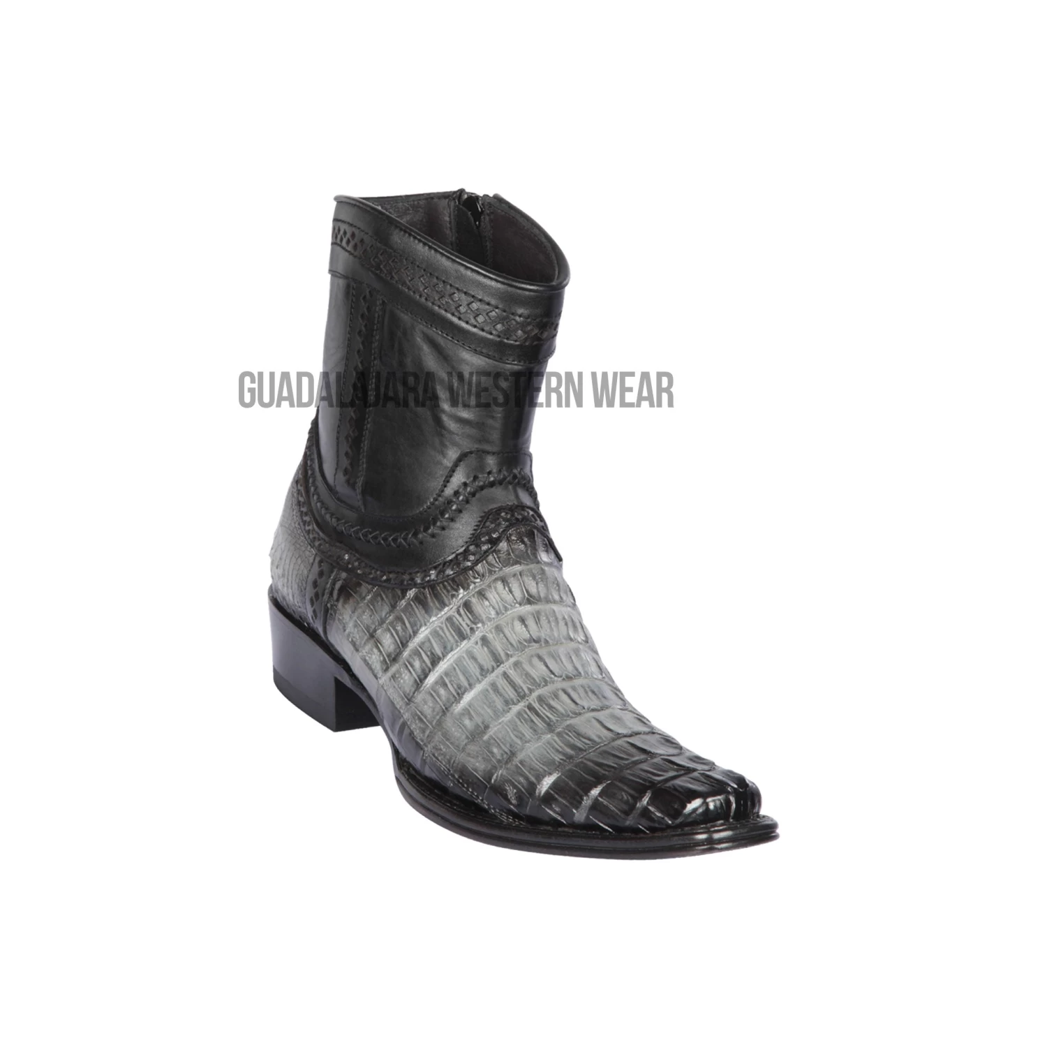 Los Altos Faded Gray Caiman Tail European Square Toe Ankle Boot 3 Los Altos Faded Gray Caiman Tail European Square Toe Ankle Boot