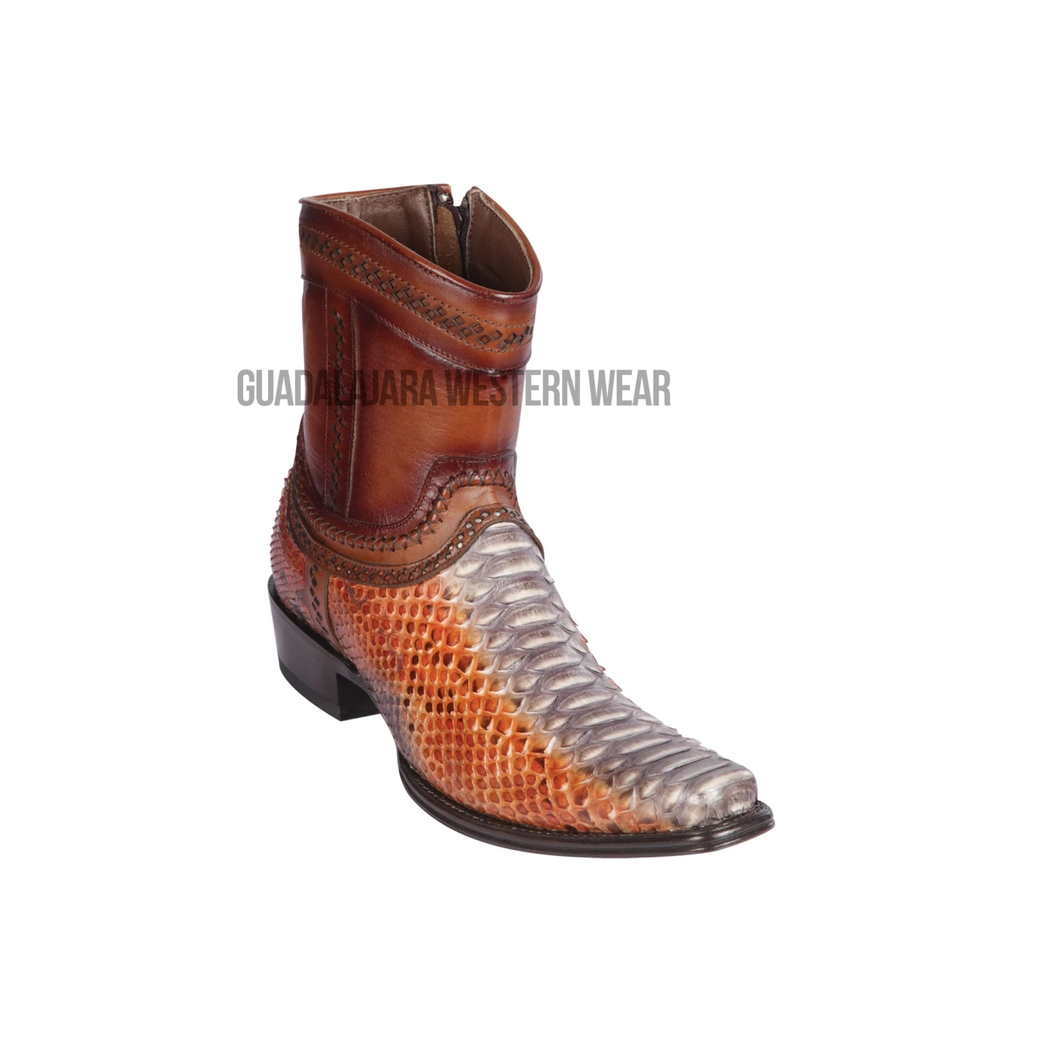 Los Altos Rustic Cognac Python European Square Toe Ankle Boot 3 Los Altos Rustic Cognac Python European Square Toe Ankle Boot