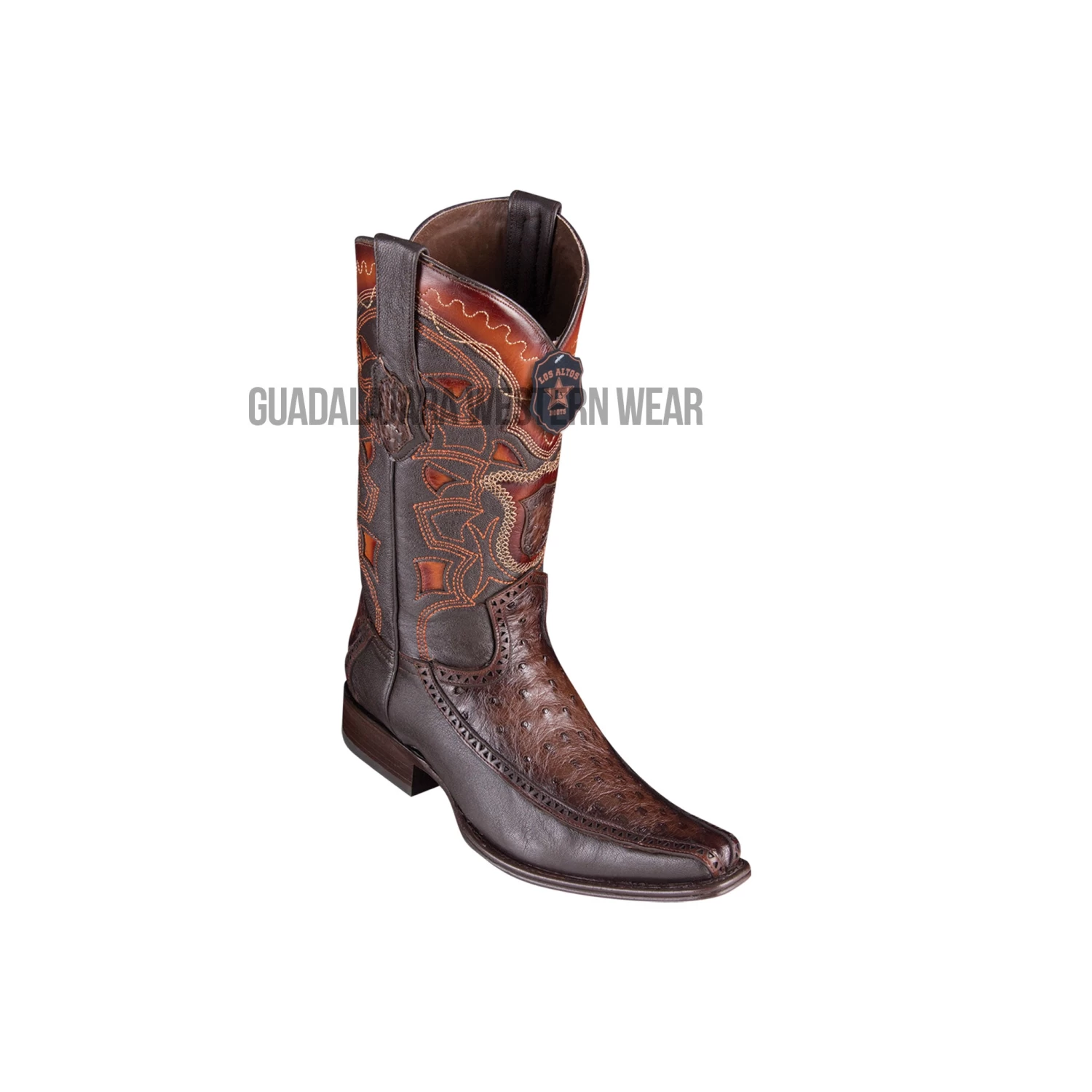 Los Altos Faded Brown Ostrich & Deer European Square Toe Cowboy Boots 3 Los Altos Faded Brown Ostrich & Deer European Square Toe Cowboy Boots