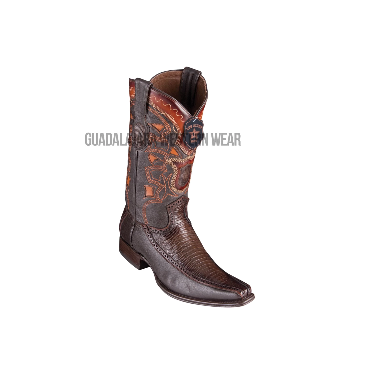 Los Altos Faded Brown Teju & Deer European Square Toe Cowboy Boots 3 Los Altos Faded Brown Teju & Deer European Square Toe Cowboy Boots