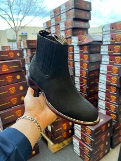 Los Altos Belmont Black Oval Toe Botin Charro