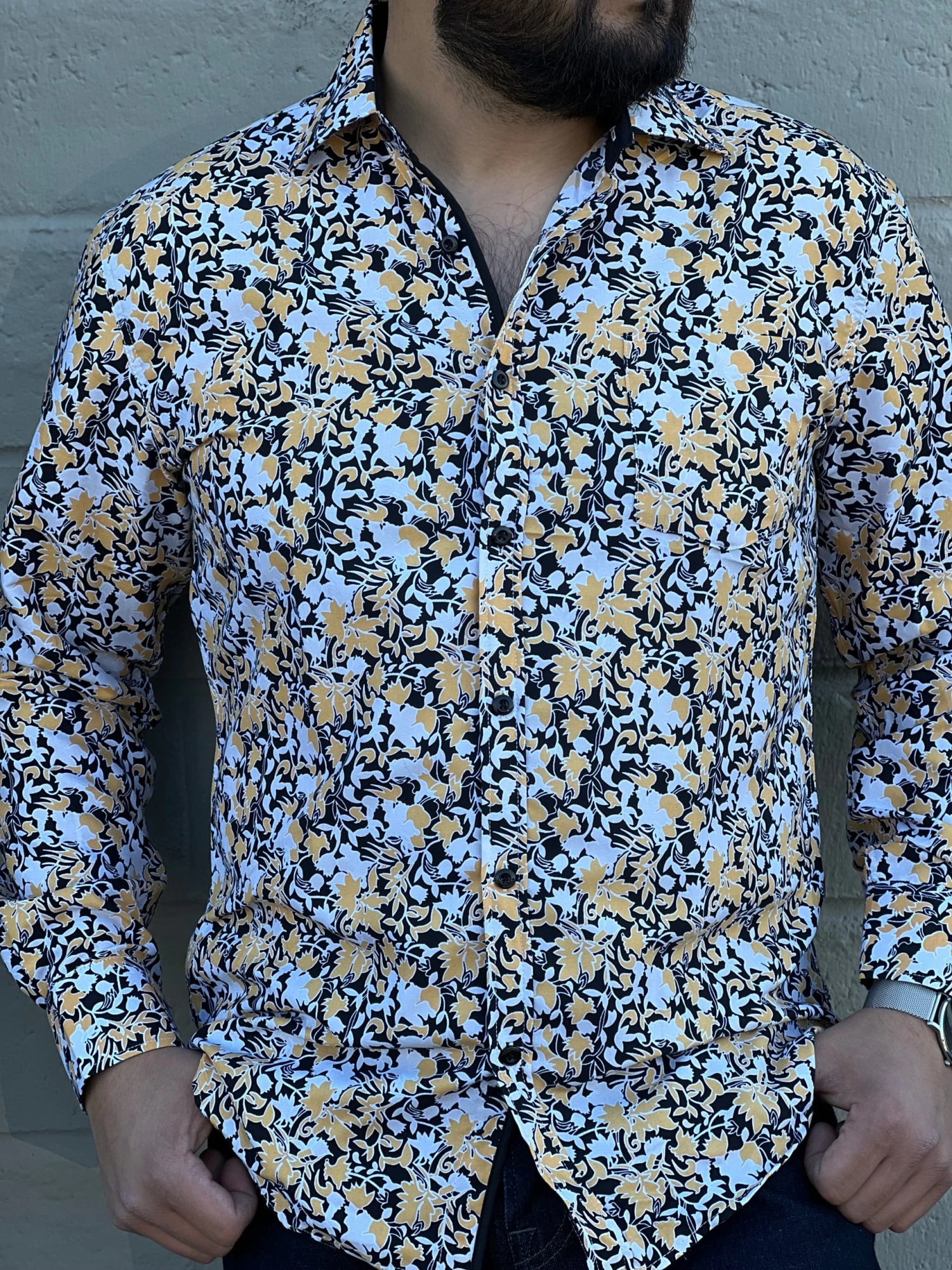 Men's Italian Print Long Sleeve Shirt - B578 3 Men's Italian Print Long Sleeve Shirt - B578