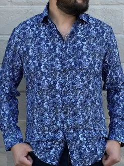 Men's Italian Print Long Sleeve Shirt - B573