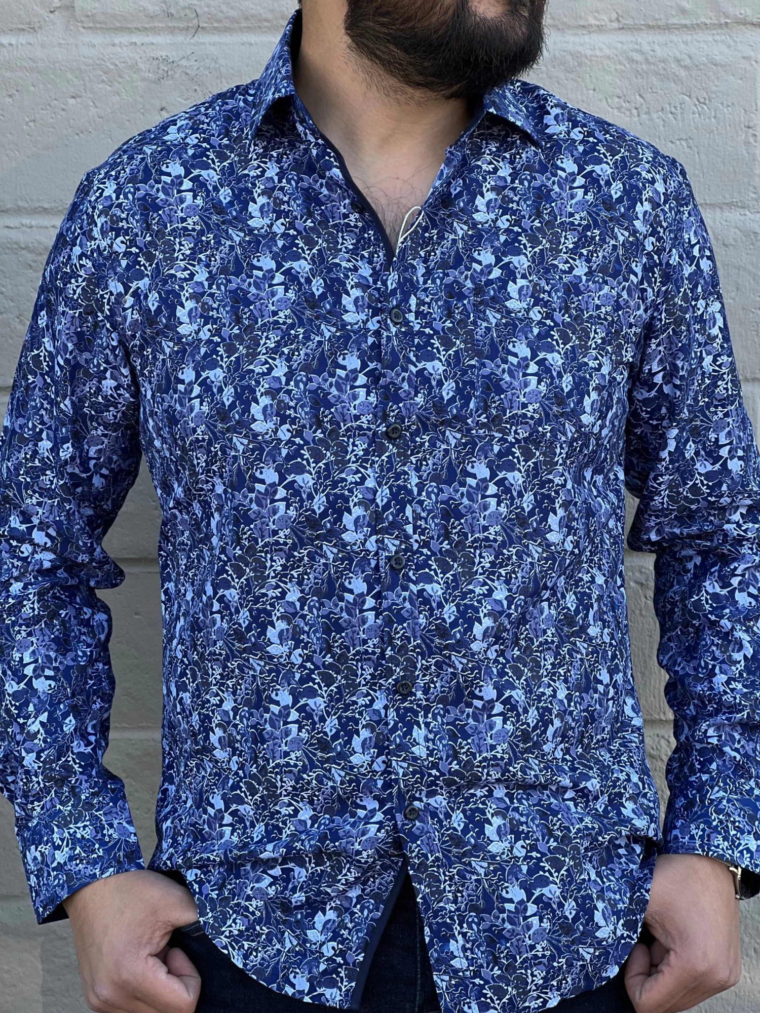 Men's Italian Print Long Sleeve Shirt - B573 3 Men's Italian Print Long Sleeve Shirt - B573