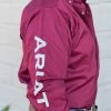 Ariat Team Logo Burgundy/White Fitted Long Sleeve Shirt -Guadalajara Western Wear IMG 13022