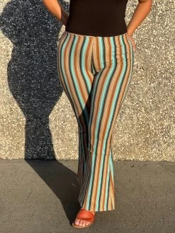 Women Striped Bargain Bell Pull On High Rise Flare Jeans