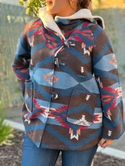 Women's Aztec Wool Jacquard Cape Coat- Rock&Roll Denim