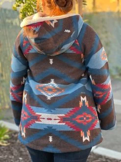 Women's Aztec Wool Jacquard Cape Coat- Rock&Roll Denim -Guadalajara Western Wear IMG 15012