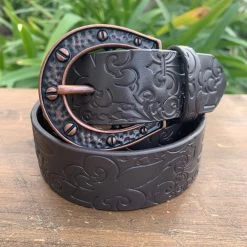 Ariat Women's Fleur De Lis Horse Shoe Buckle Belt, Brown