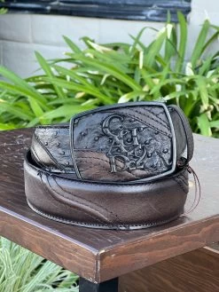 Cuadra Black Ostrich Modern Leather Belt (NEW)