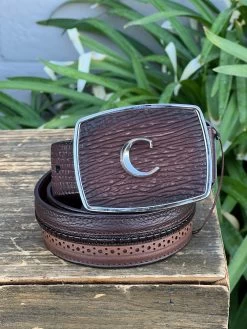 Cuadra Brown Shark Leather Modern Belt (NEW)