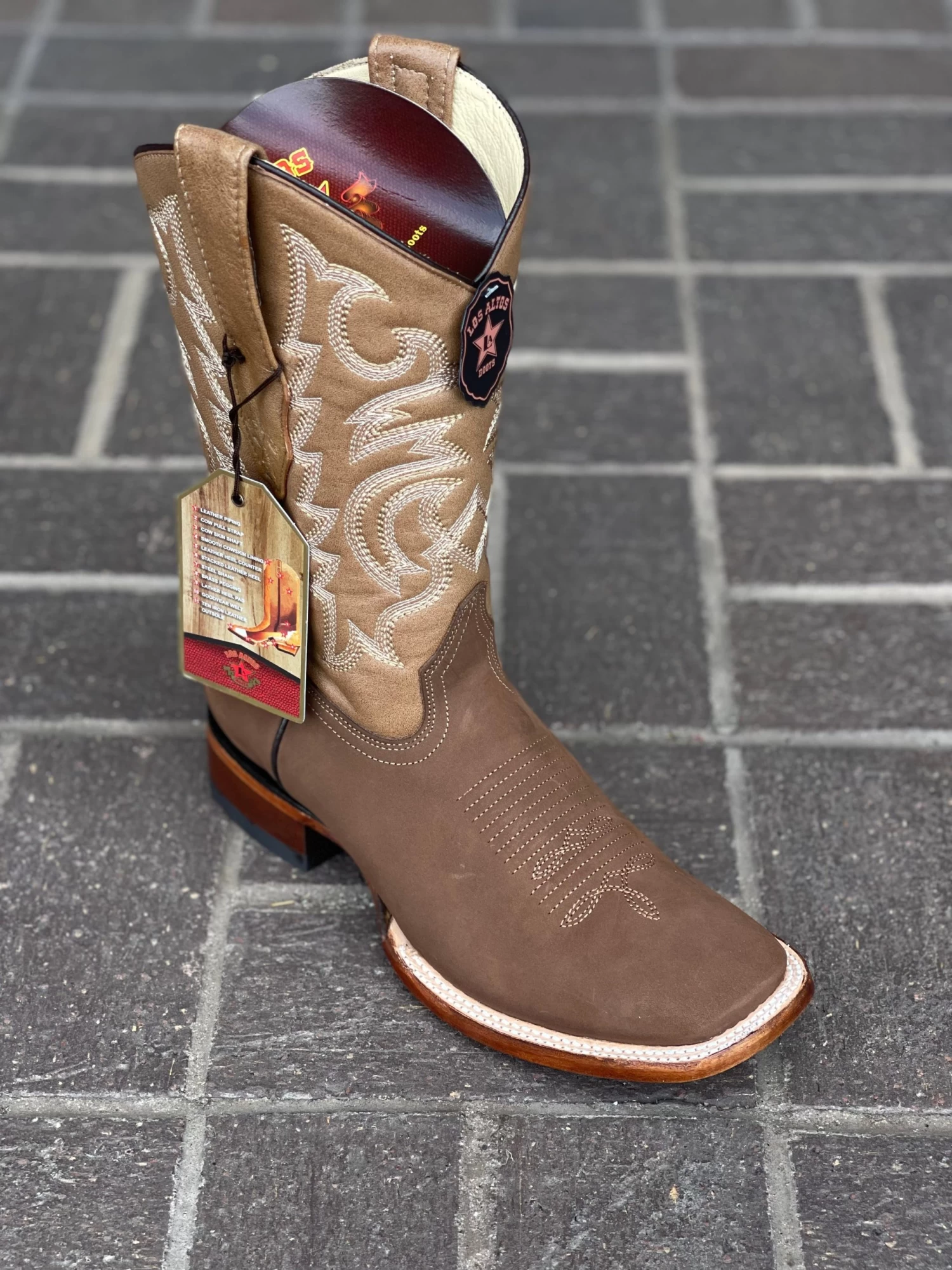 Los Altos Nobuck Taupe Wide Square Toe Cowboy Boots 3 Los Altos Nobuck Taupe Wide Square Toe Cowboy Boots