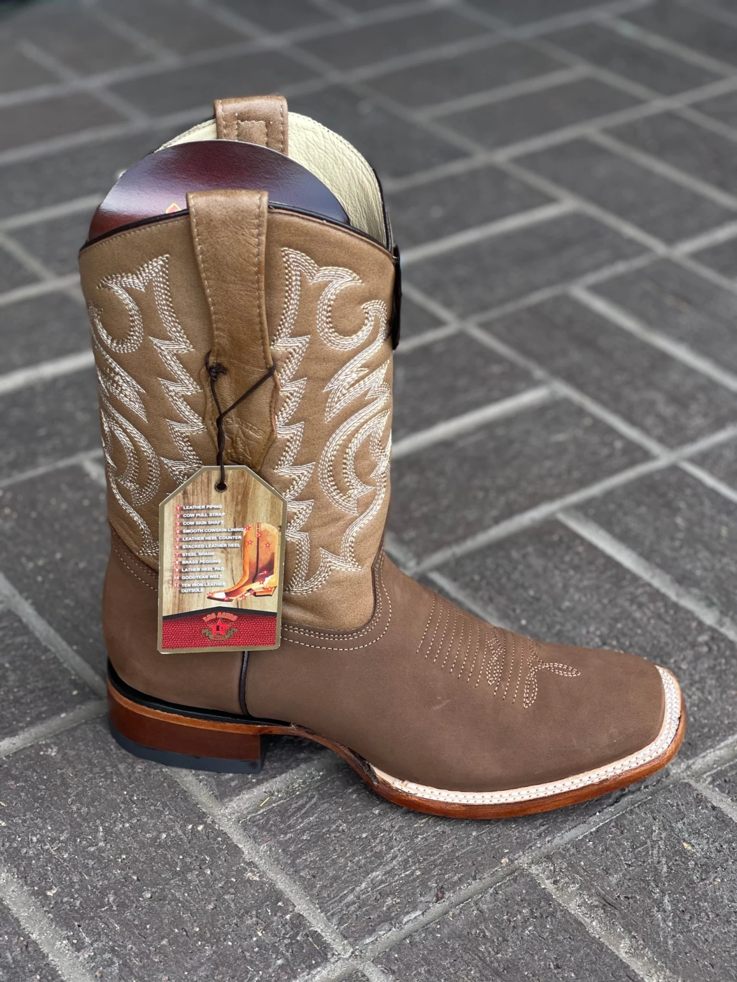Los Altos Nobuck Taupe Wide Square Toe Cowboy Boots 4 Los Altos Nobuck Taupe Wide Square Toe Cowboy Boots - Image 2