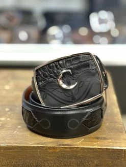 Cuadra Black Modern Caiman Leather Belt