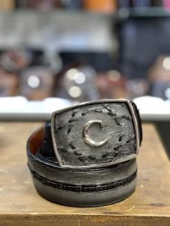 Cuadra Flame Grey Modern Ostrich Leather Belt