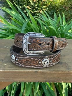 Ariat Men Floral Concho Leather Belt