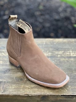 White Diamond Kid Square Toe Suede Nogal Ankle Boot