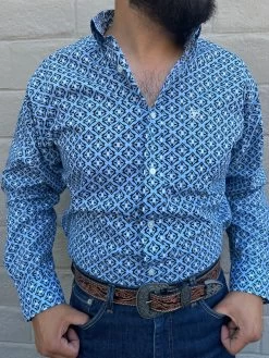 Ariat Eliot Blue Fitted Long Sleeve Shirt