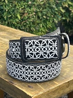 Lazer Cut Leather Belt - Negro (Black) / Blanco (White)