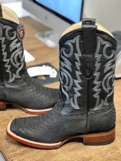 Los Altos Black Suede Finish Python Wide Square Toe Cowboy Boots -Guadalajara Western Wear IMG 5379