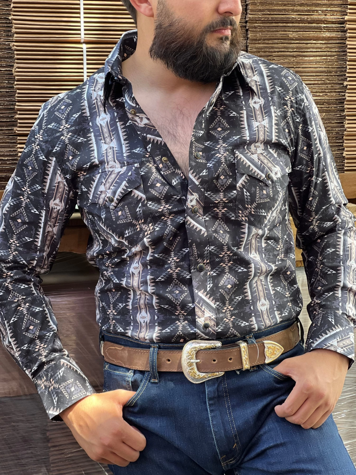 Rock And Roll Black Aztec Snap Long Sleeve Shirt 3 Rock And Roll Black Aztec Snap Long Sleeve Shirt