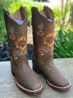 Reyme Crazy Tang Sunflower Stitched Cowgirl Boot
