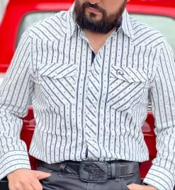 Camisa Vaquera Para Caballero (White/Navy)