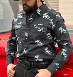 Camisa Vaquera Con Caballos (Negra)