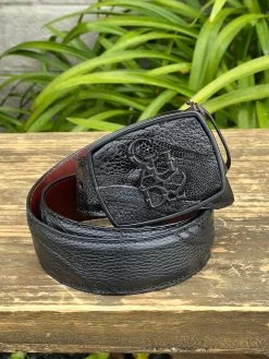 Cuadra Black Ostrich Foot Modern Leather Belt (NEW) (Pata De Avestruz)