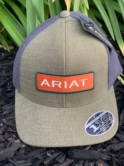 Ariat Olive And Orange Logo Meshback Cap