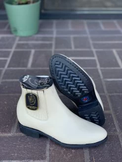 Wild West Winter White Napa Leather Rubber Sole Botin Charro