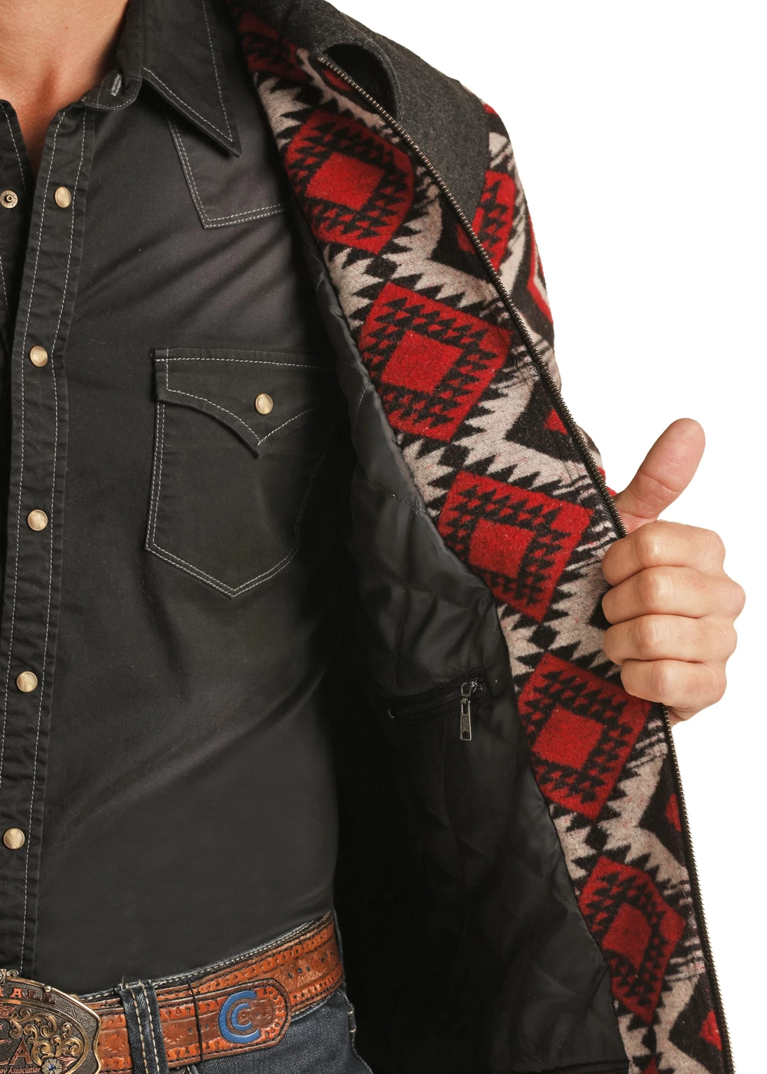 Panhandle Men's Red Aztec Wool Coat 5 Panhandle Men's Red Aztec Wool Coat - Image 3