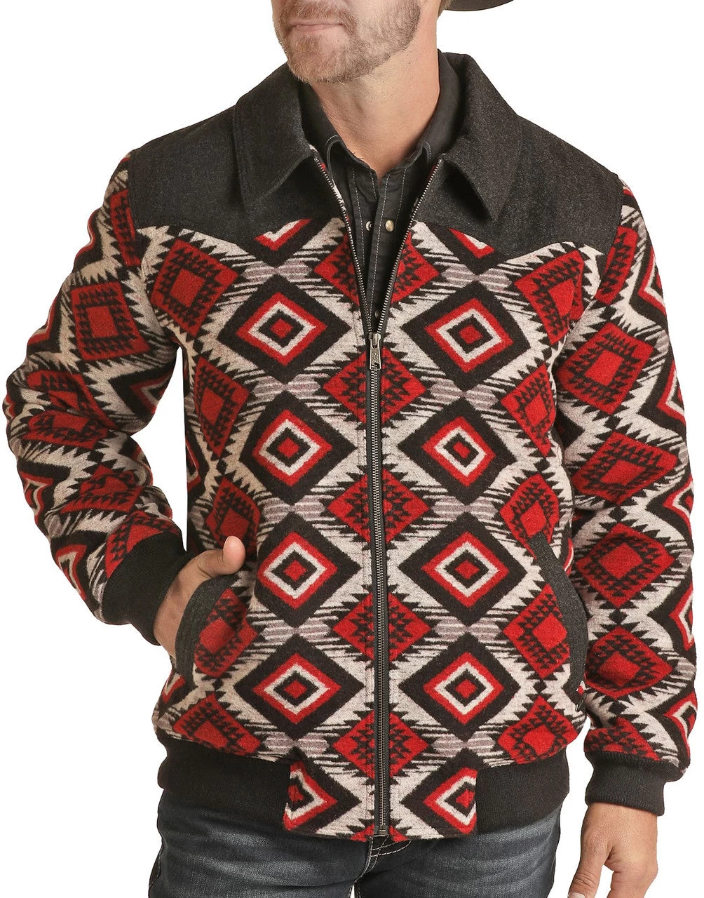 Panhandle Men's Red Aztec Wool Coat 7 Panhandle Men's Red Aztec Wool Coat - Image 5