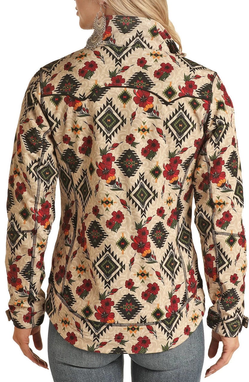 Women's Natural Aztec Floral Soft-Shell Jacket- Rock&Roll Denim 8 Women's Natural Aztec Floral Soft-Shell Jacket- Rock&Roll Denim - Image 6