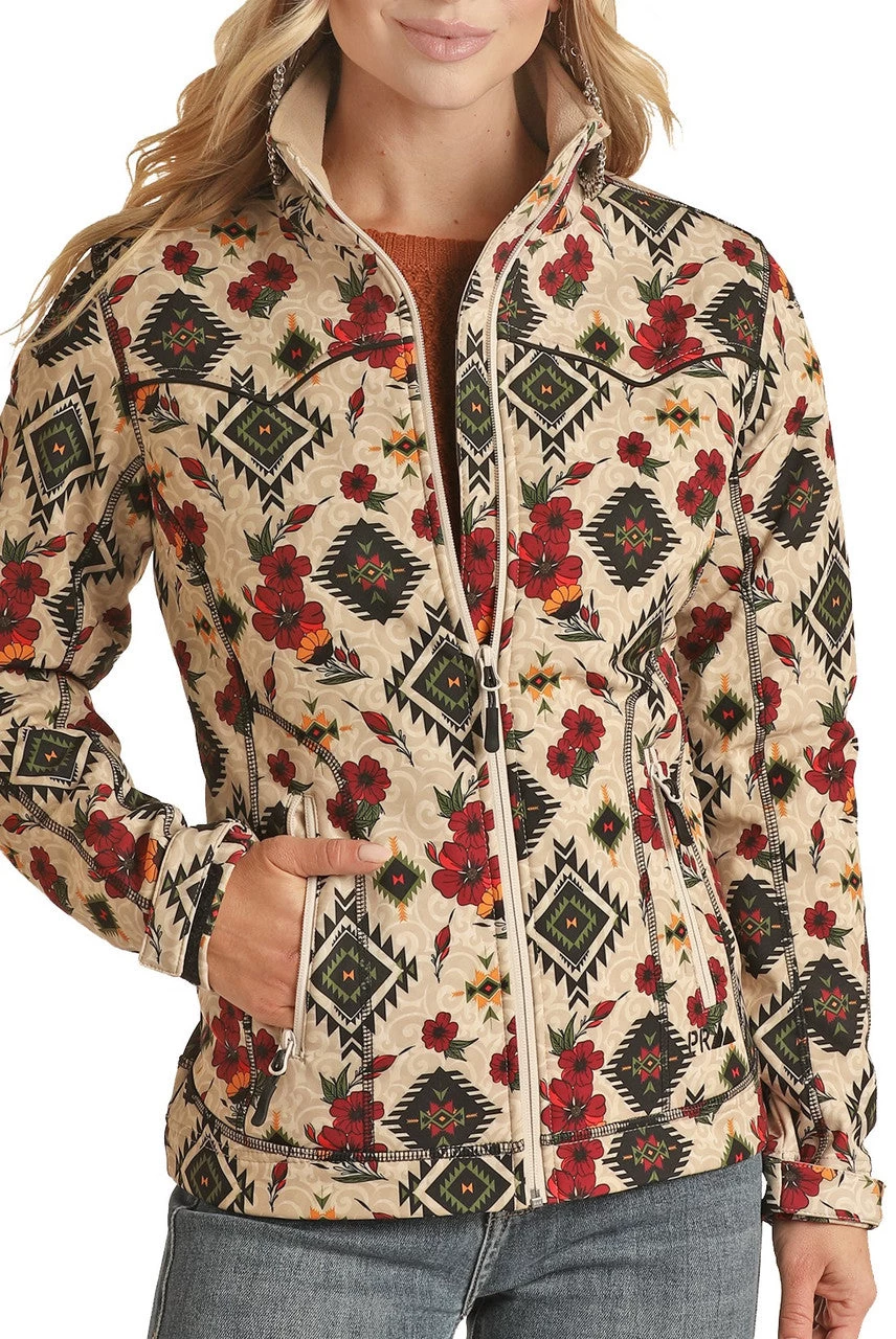 Women's Natural Aztec Floral Soft-Shell Jacket- Rock&Roll Denim 9 Women's Natural Aztec Floral Soft-Shell Jacket- Rock&Roll Denim - Image 7