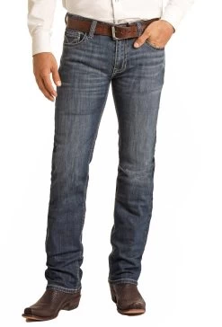 Slim Fit Stretch Tan Double V Pocket Straight Bootcut Jeans - Rock&Roll Denim -Guadalajara Western Wear RRMD1RRZSFZ 46187