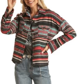 Women's Striped Shirt Jacket- Rock&Roll Denim 9 Women's Striped Shirt Jacket- Rock&Roll Denim -Guadalajara Western Wear RRWO92R03NZ 28764