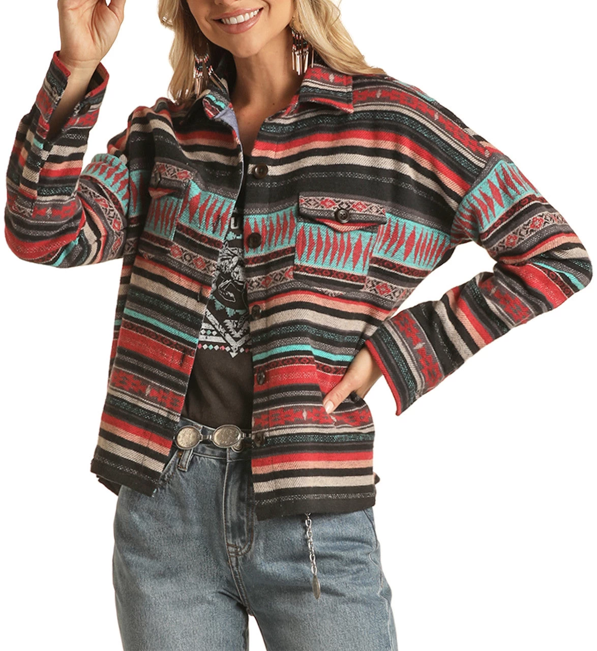 Women's Striped Shirt Jacket- Rock&Roll Denim 6 Women's Striped Shirt Jacket- Rock&Roll Denim - Image 4