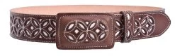 White Diamond Nevajeado Leather Belt - Cafe