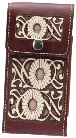 White Diamond Lazer Tooled Leather Cell Phone Case - Shedron